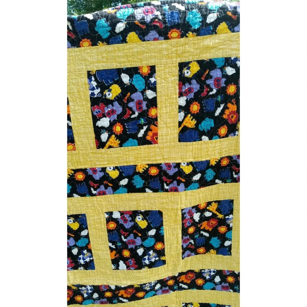 Handmade Patchwork Quilt Childs Size Zoo‎ Animals Giraffe Lion Crib Bed 50X39